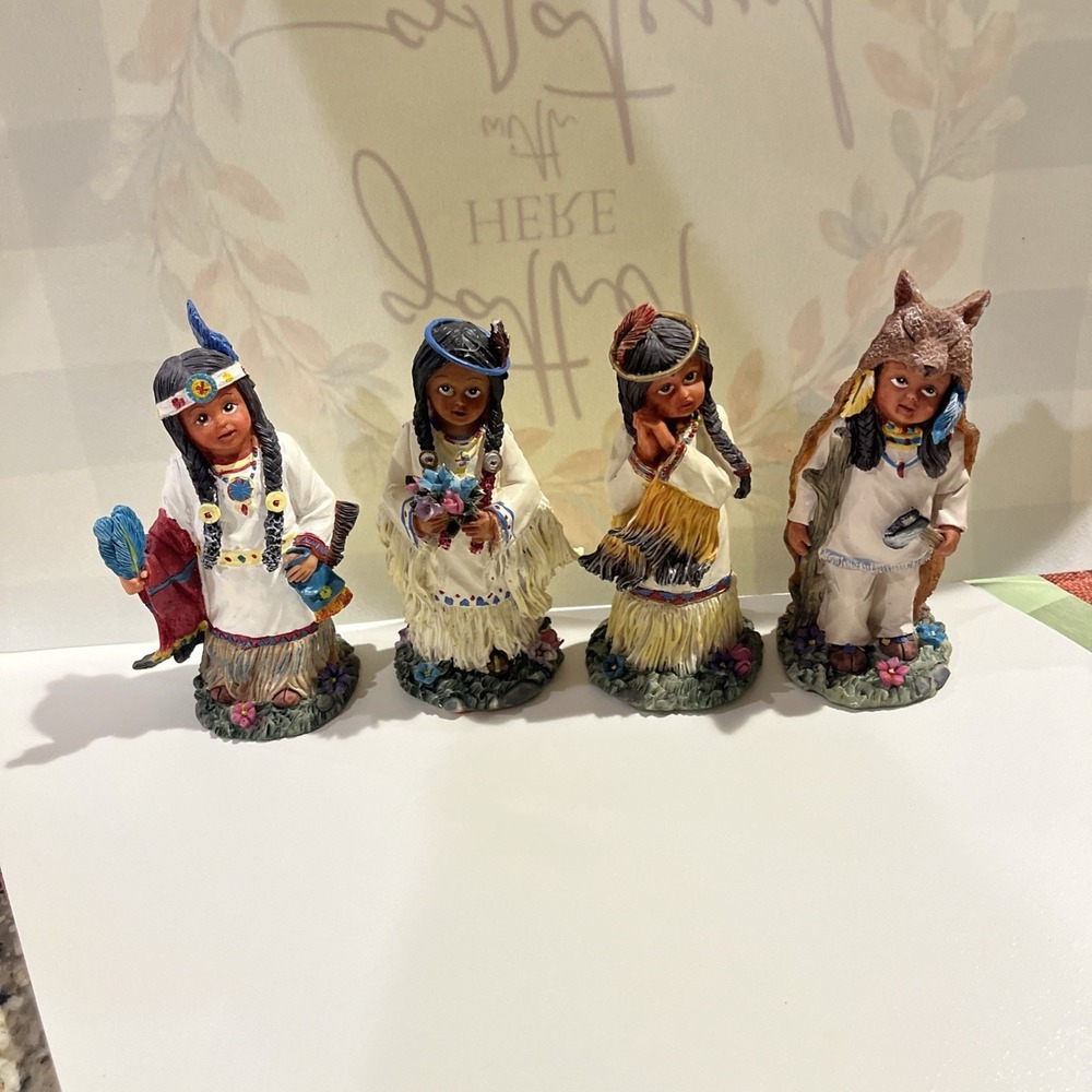 Lot (4 Piece) K Collection American Native 4"-5" Tall Resin Children Figurines